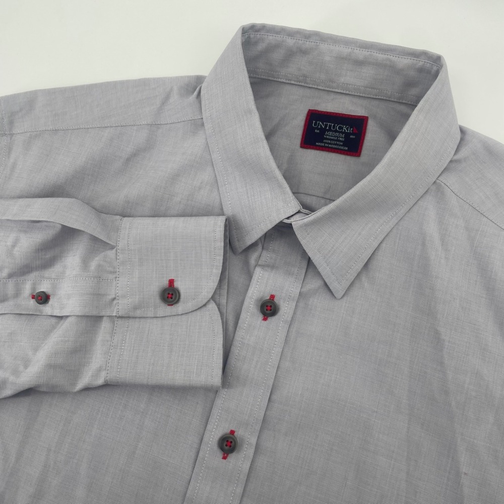 UNTUCKit Rubican WF Button Down Mens Medium Grey Wrinkle Free Regular Fit